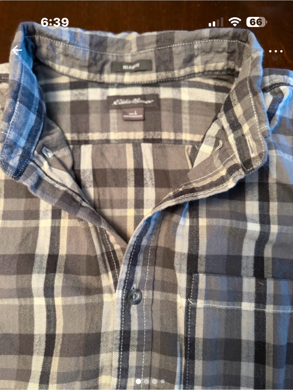 Eddie Bauer Gray and White Plaid Button-Down Shirt